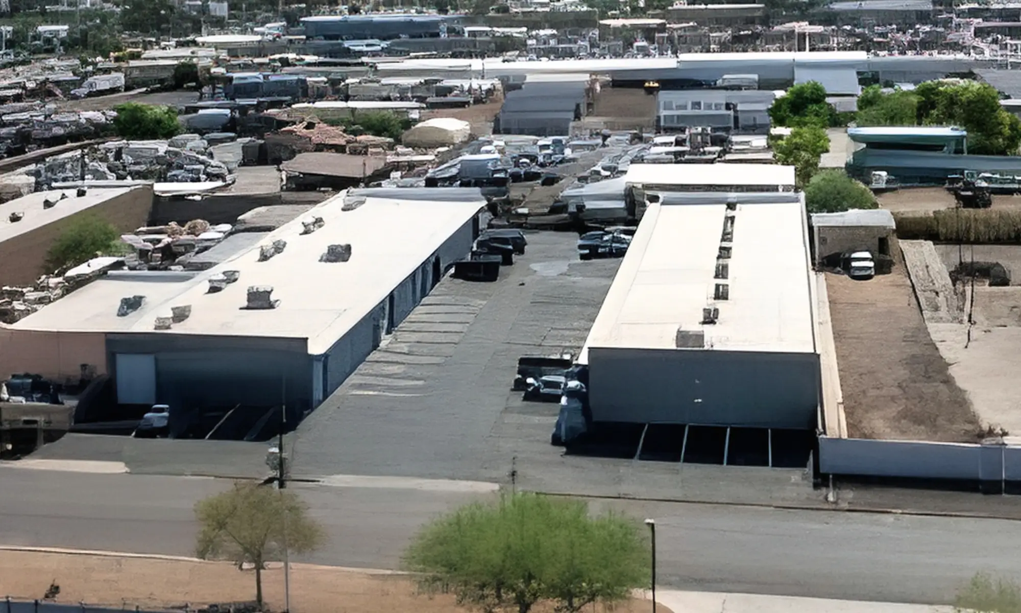 Aerial view of two small-bay industrial warehouse buildings in Phoenix, Arizona