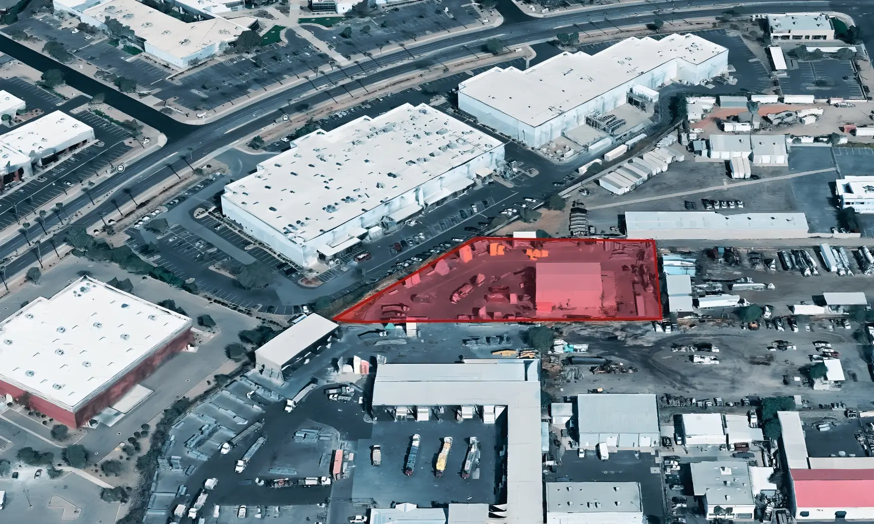 Aerial view of two small-bay industrial warehouse buildings in Phoenix, Arizona